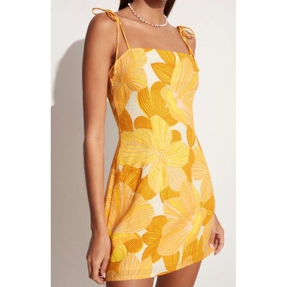 Anthropologie Faithfull The Brand Mini Dress Sundress Yellow Floral Print Size S - Picture 2 of 7